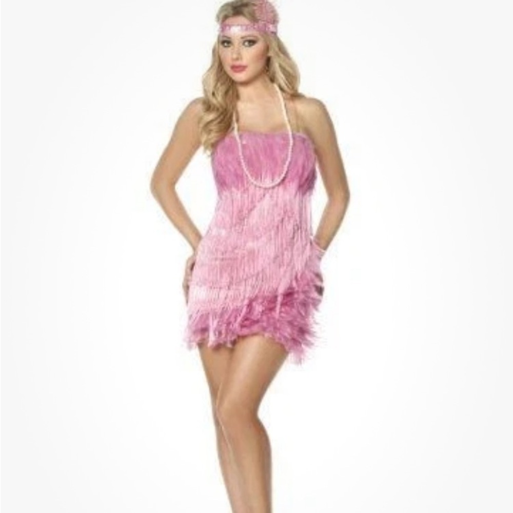 Mystery House Halloween Pink Feathers Flamingo Flapper 20's Women Costume S